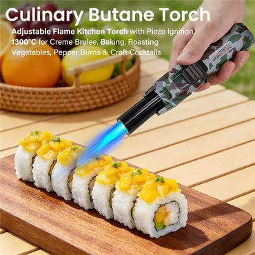 SENSORITE Culinary Butane Torch - Adjustable Flame Kitchen Torch with Piezo Ignition, 1300°C for Creme Brulee, Baking, Roasting Vegetables, Pepper Burns & Craft Cocktails - Sensorite