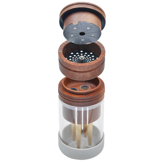 SENSORITE 1 1/4 Size Wooden Grinder & Cone Filler with Airtight Storage Jar & Thread-less Quick Connection - Sensorite