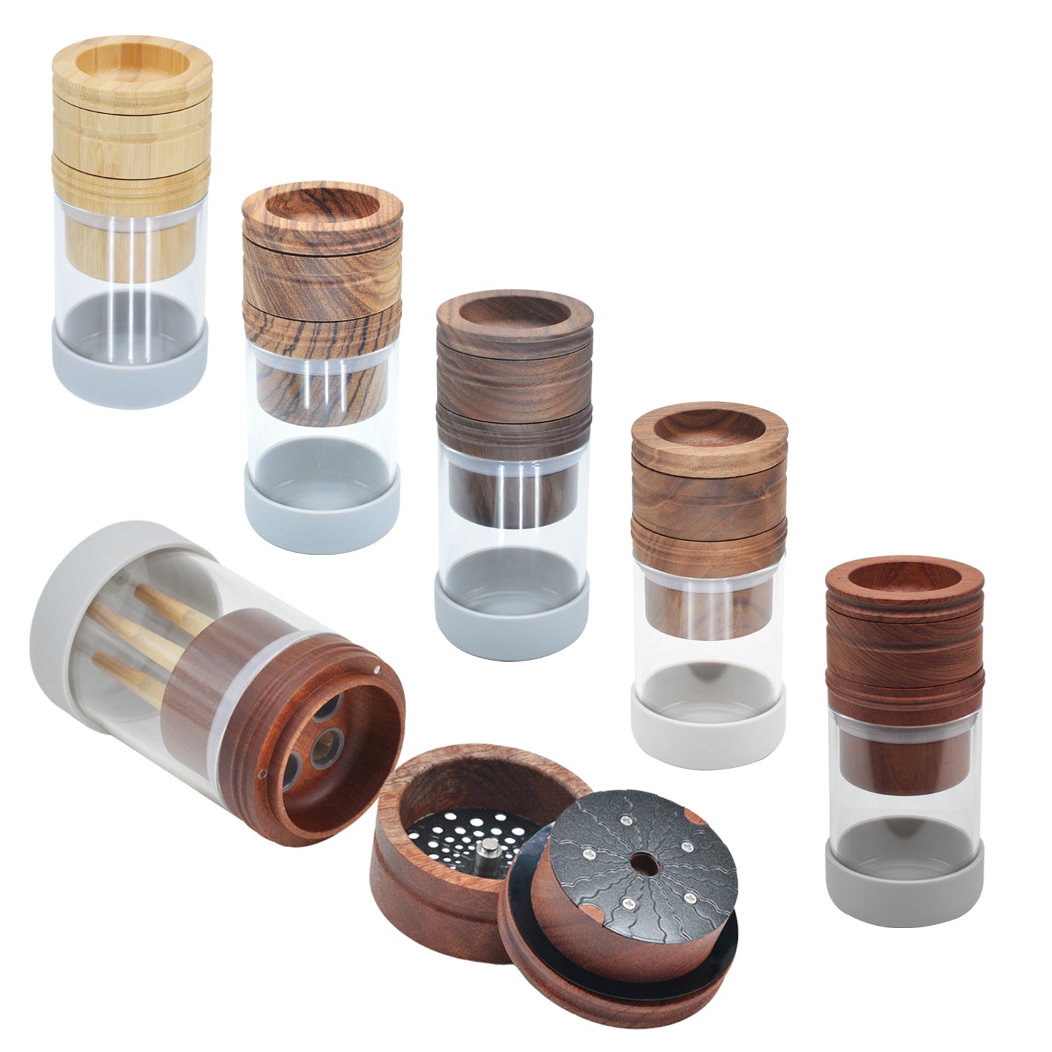 SENSORITE 1 1/4 Size Wooden Grinder & Cone Filler with Airtight Storage Jar & Thread-less Quick Connection - Sensorite