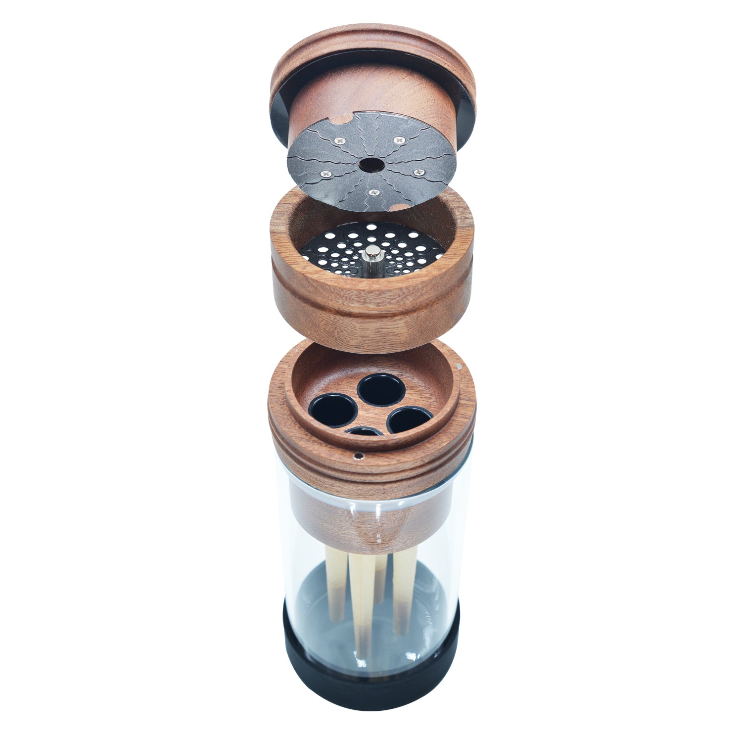 SENSORITE 2 in 1 King Size Wooden Grinder & Cone Filler with Stain-less Steel Graters & Airtight Glass Jar - Sensorite