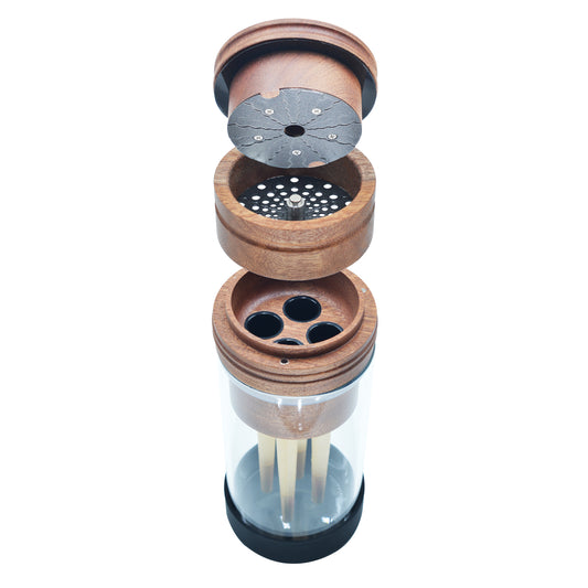 SENSORITE 2 in 1 King Size Wooden Grinder & Cone Filler with Stain-less Steel Graters & Airtight Glass Jar - Sensorite
