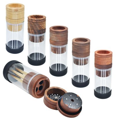 SENSORITE 2 in 1 King Size Wooden Grinder & Cone Filler with Stain-less Steel Graters & Airtight Glass Jar - Sensorite