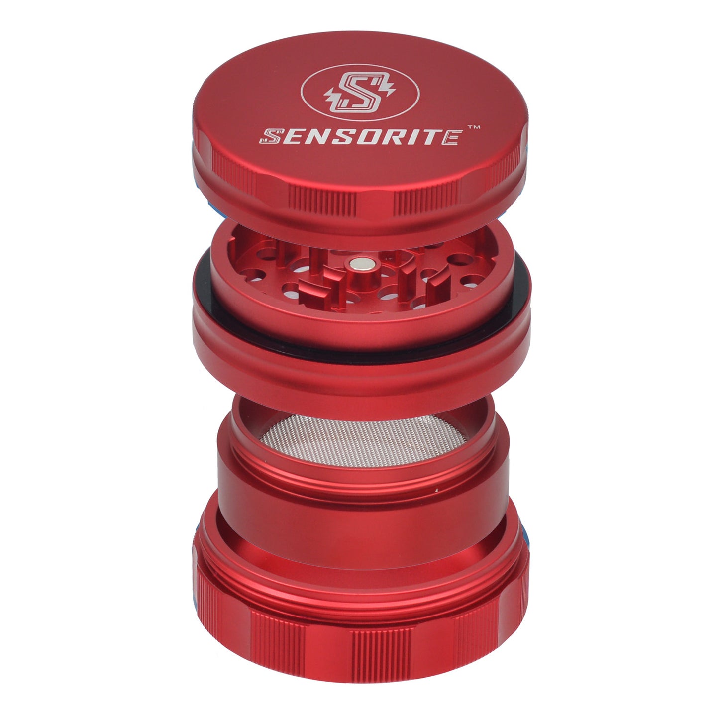 SENSORITE 4-Part Aluminum Grinder with Bump Rings Replaceable Screen Part & Double Blades Sharp Teeth - Sensorite