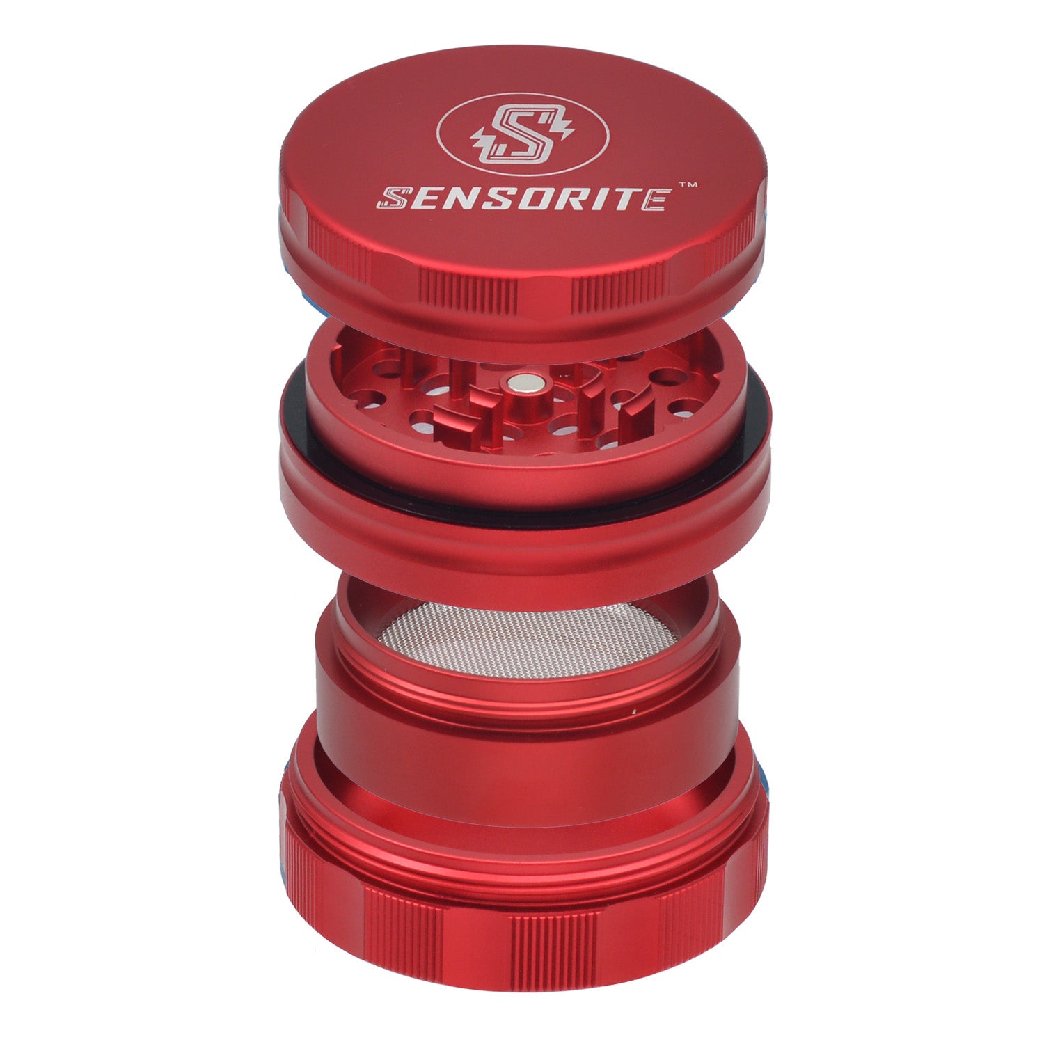 SENSORITE 4-Part Aluminum Grinder with Bump Rings Replaceable Screen Part & Double Blades Sharp Teeth - Sensorite