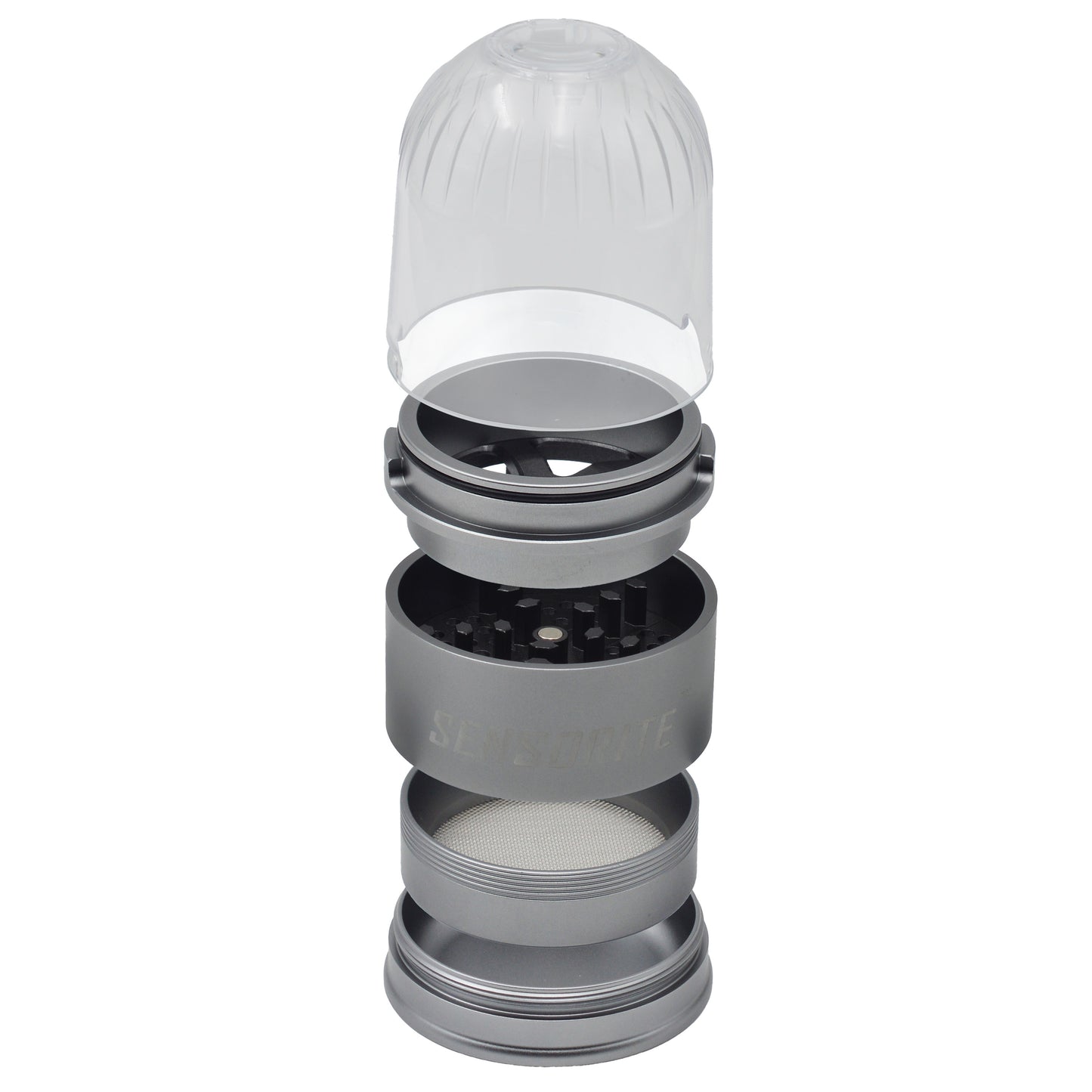 Sensorite Deluxe 63mm 5-Piece Aluminum Herb Grinder with Magnifying Clear Lid & Large Storage Sensorite