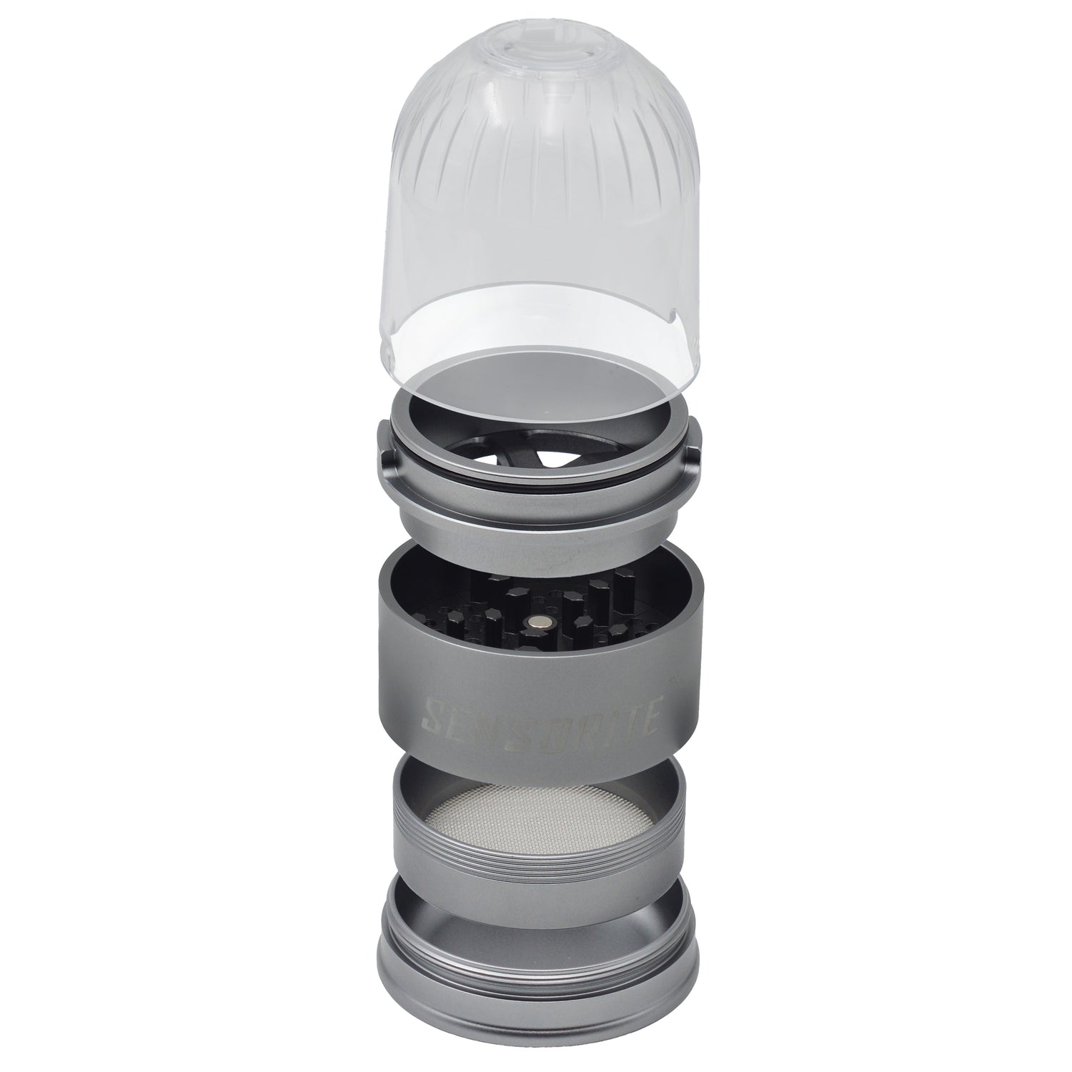 Sensorite Deluxe 63mm 5-Piece Aluminum Herb Grinder with Magnifying Clear Lid & Large Storage Sensorite