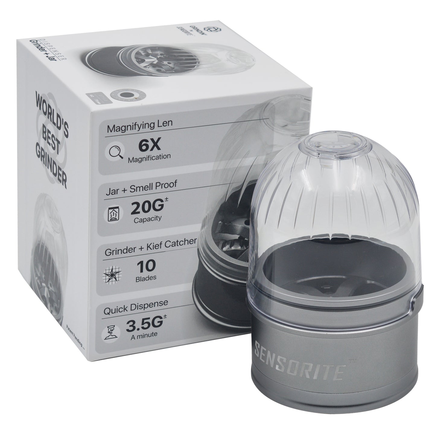 Sensorite Pro XL 75mm 5-Piece Aluminum Grinder with Magnifying Lid & Deep Storage Chamber Sensorite