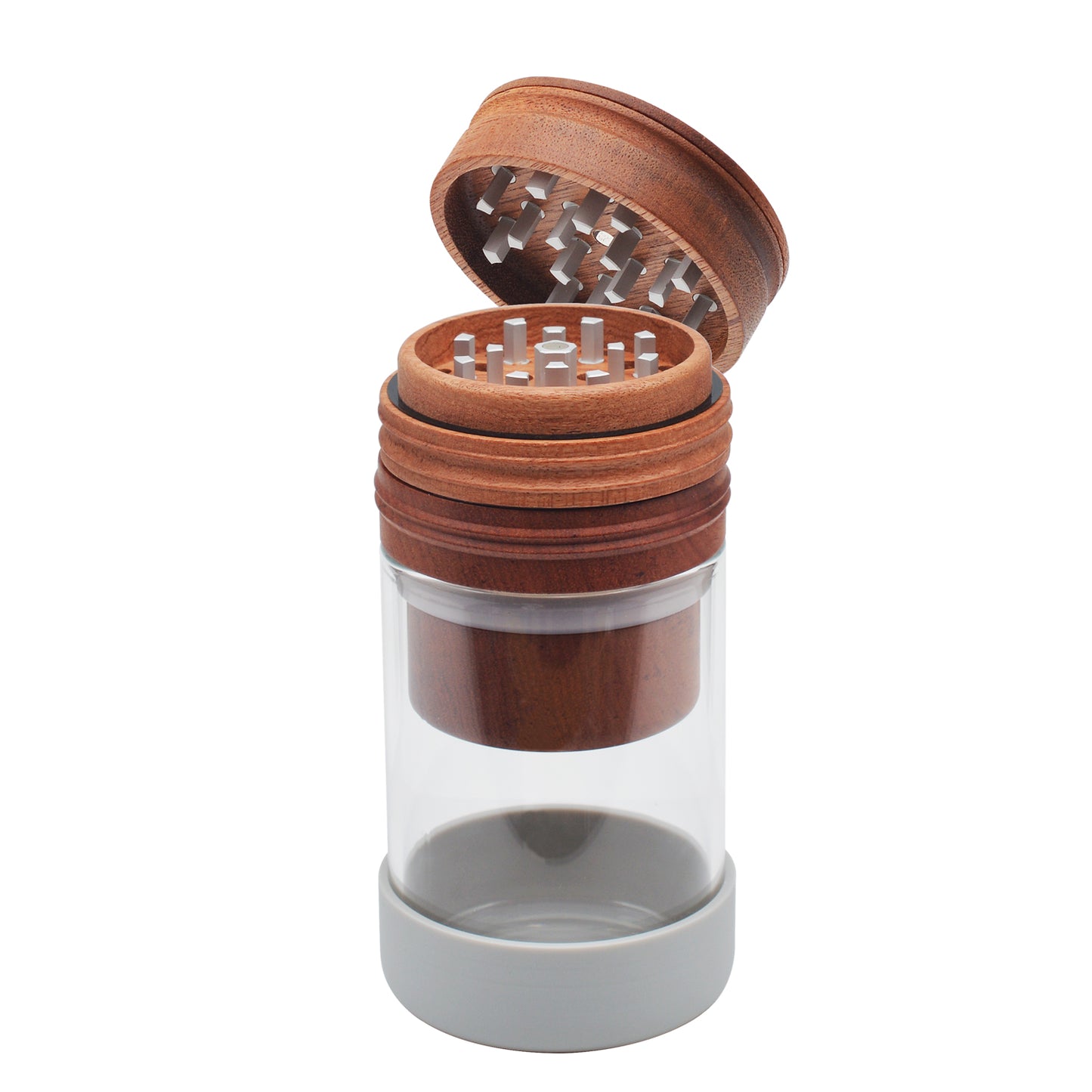 SENSORITE 1 1/4 Size Wooden Grinder & Cone Filler with Built-in Hard Aluminum Teeth & Glass Jar - Sensorite