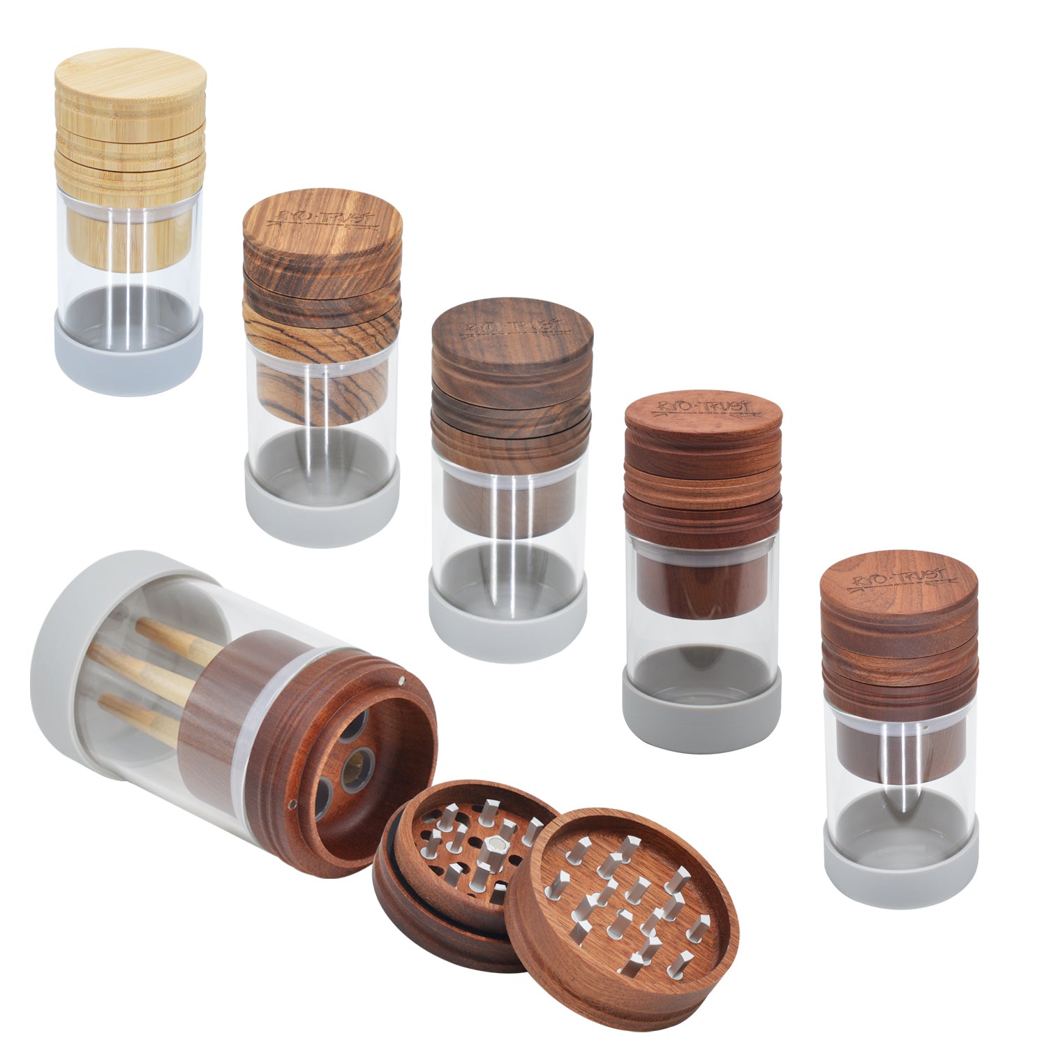 SENSORITE 1 1/4 Size Wooden Grinder & Cone Filler with Built-in Hard Aluminum Teeth & Glass Jar - Sensorite