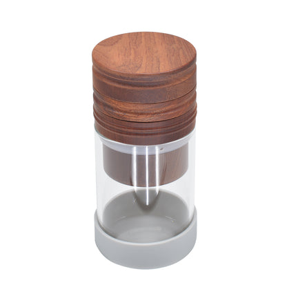 SENSORITE 1 1/4 Size Wooden Grinder & Cone Filler with Built-in Hard Aluminum Teeth & Glass Jar - Sensorite