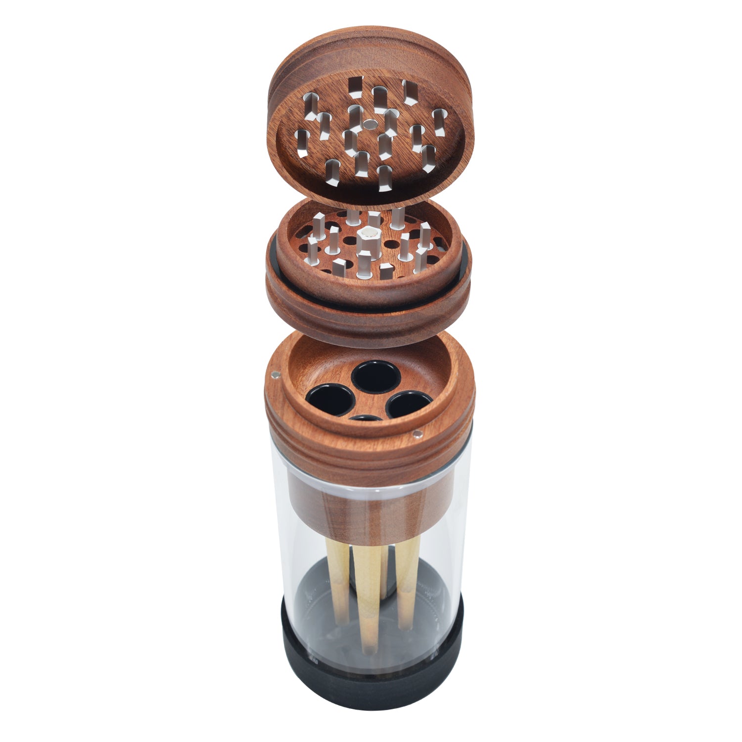 SENSORITE King Size 2 in 1 Wooden Grinder & Cone Filler with Built-in Aluminum Teeth & Airtight Storage Jar - Sensorite
