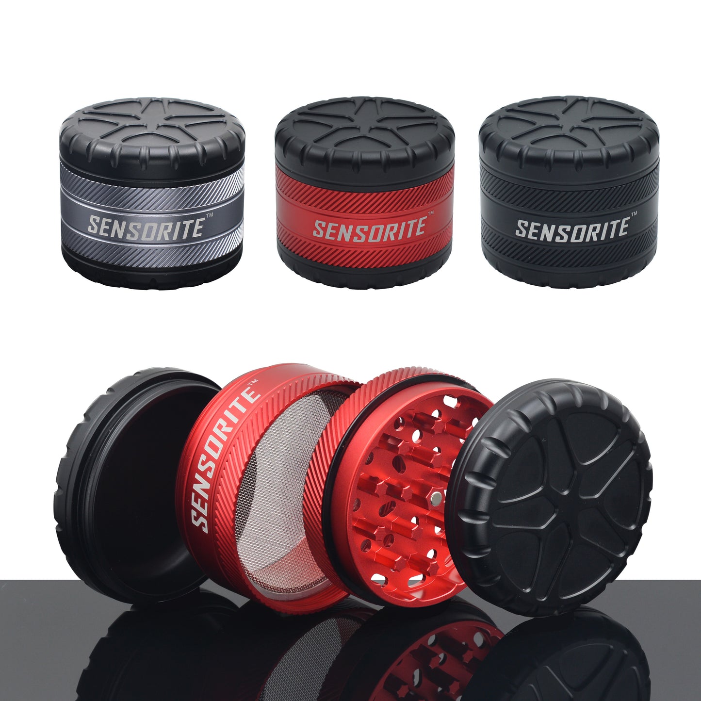 SENSORITE 4-Part Special Norch Wheel Shape Design Premium Aluminum Grinder with 6-Blade Tooth - Sensorite